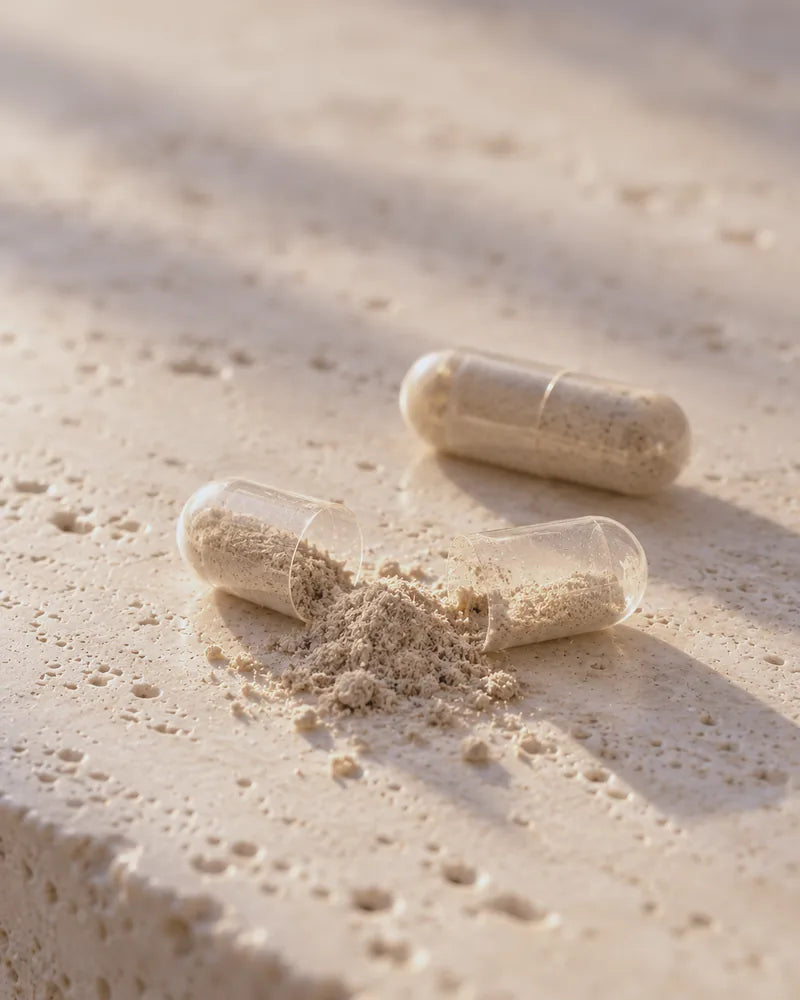 An opened capsule and its powder